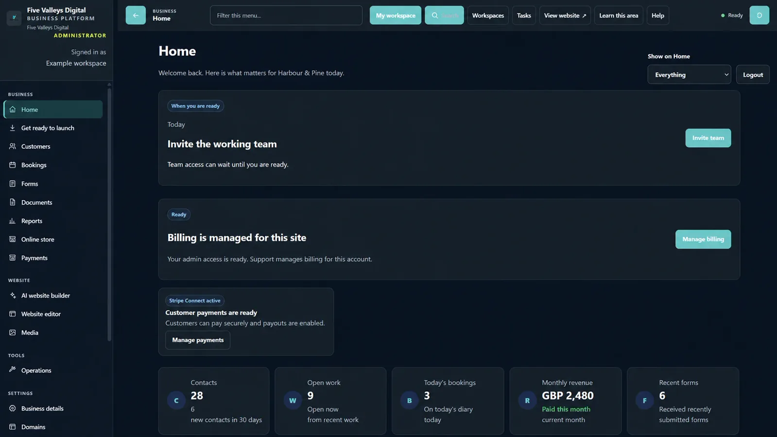 Digital commerce and business operations interface